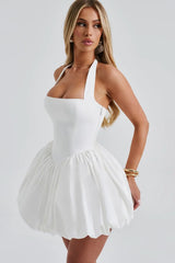 Elegant Halter Tie Bow Puffy Hem Mini Dress