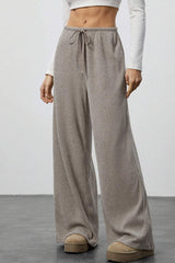 Draped Drawstring Wide Leg Knit Pants