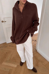 Stand Collar Button Detail Cozy Oversized Sweater