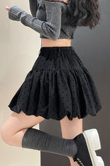 Polka Dot Black Belted Tulle Mini Skirt