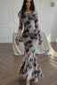 Elegant Long Sleeve Mermaid Rose Floral Dress