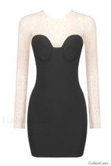 Aarohi Crystal Stylish Mesh Mini Dress XS / Black