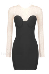 Aarohi Crystal Stylish Mesh Mini Dress XS / Black