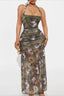 Halter Strapless Printed Mesh Maxi Floral Dress