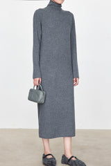 High Neck Flocked Slouchy Knit Dress