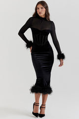 Textured Velvet Fuzzy Accent Cocktail Dress