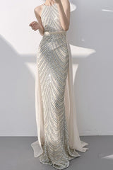 Halter Sequin Mermaid Maxi Dress