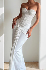 Ribbon Strapless Corset Maxi Evening Prom Dress