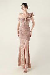 Draped One Shoulder Ruffle Formal Dress