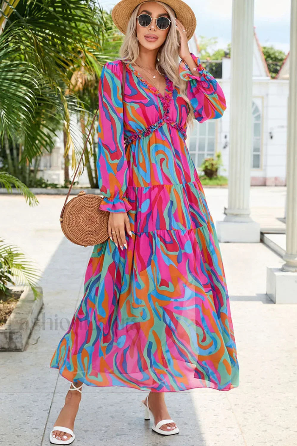 Abstract Art Stylish Tiered Maxi Dress S / 1#