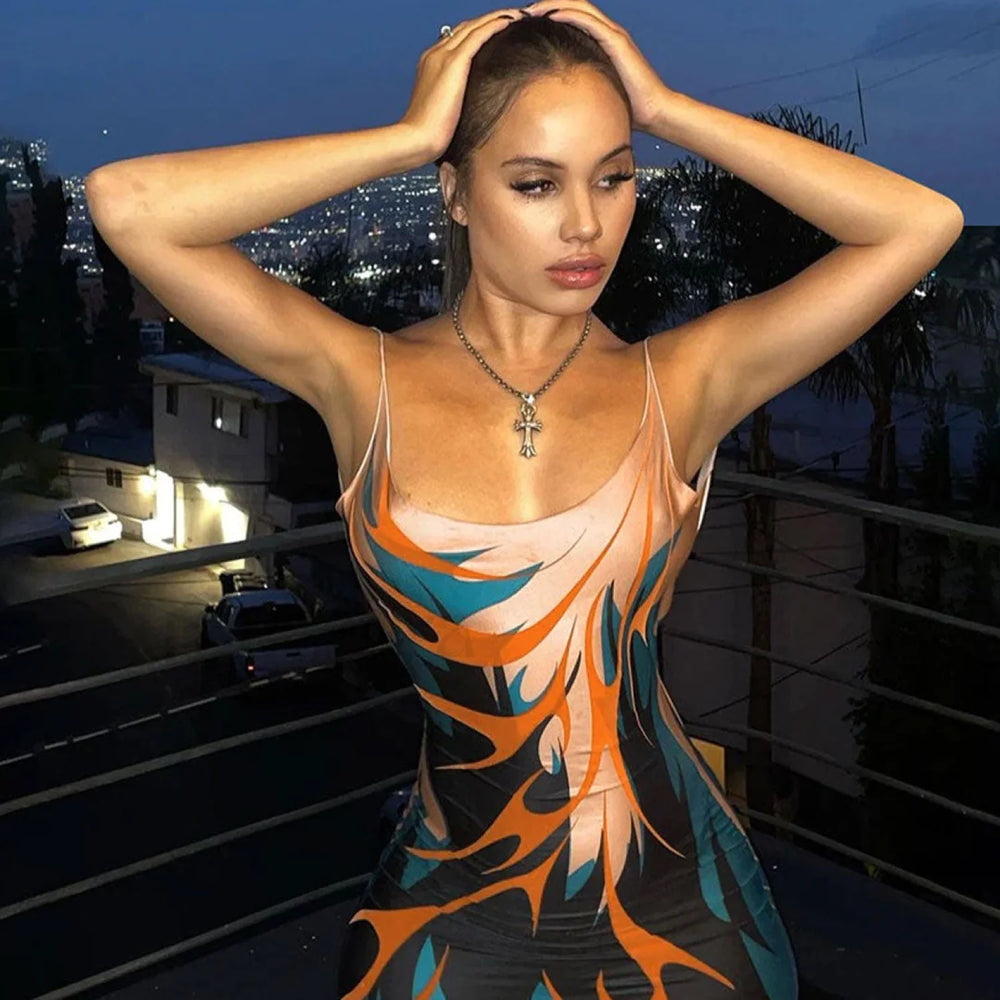 Abstract Print Slip Party Maxi Dress Multicolor M / Multicolor Party Dresses