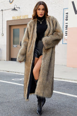 Plush Faux Fur V-Neck Long Overcoat