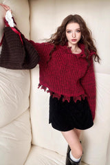 Solid Color Tassel Trim Short Chunky Sweater