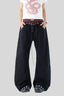 Rock Typography Stud Double Waist Jeans