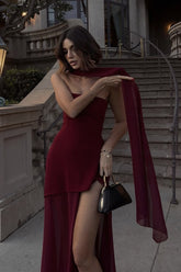 Off Shoulder Strapless Sleeveless Bodycon Midi Prom Dress