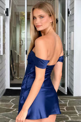 Satin Strapless Off Shoulder Ruffled Slim Fit Elegant Mini Dress
