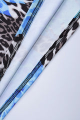 Blue Leopard Print Slim Strap Maxi Floral Dress
