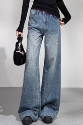 Sparkly Rhinestone Loose Wide Leg Jeans