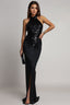 Velvet Sequin Slit Midi Bodycon Dress