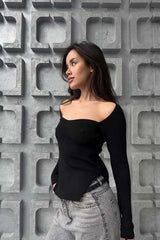 Stretch Ribbed Long Sleeve Knit Top