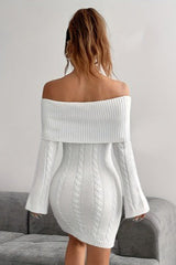 Trendy Casual Versatile Solid Off Shoulder Knit Sweater Dress