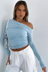 Off Shoulder Ruffled Long Sleeve Knit Top