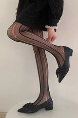 Black Lace Sheer Striped Fishnet Tights
