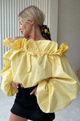 Off Shoulder Ruffle Drawstring Blouse