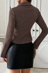 Solid Striped Long Sleeve Blouse