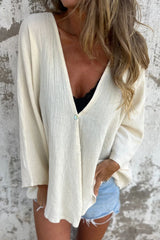 Loose Fit V Neck Long Sleeve Cardigan