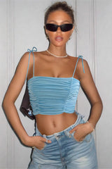 Sexy Tie Ruched Spaghetti Strap Crop Top