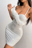 Sequin Fur Trim Strapless Party Dress S / White