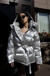 Chic Hooded Belted Quilted Puffer Jacket