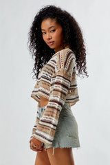 Striped Hollow Out Knit Cropped Sweater
