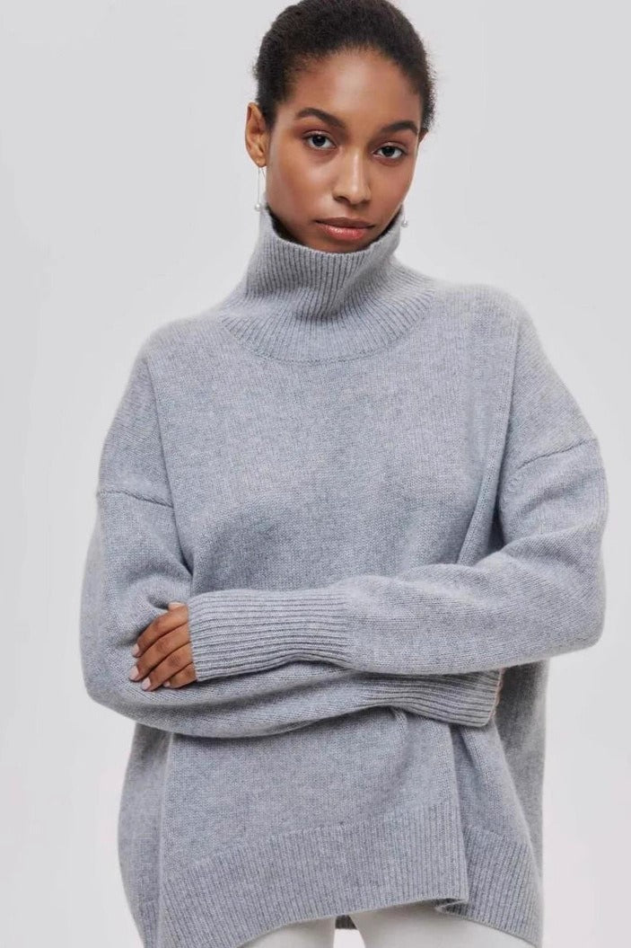Loose Fit High Neck Sweater Grey / S