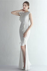 Glitter High Neck Mermaid Slit Formal Dress