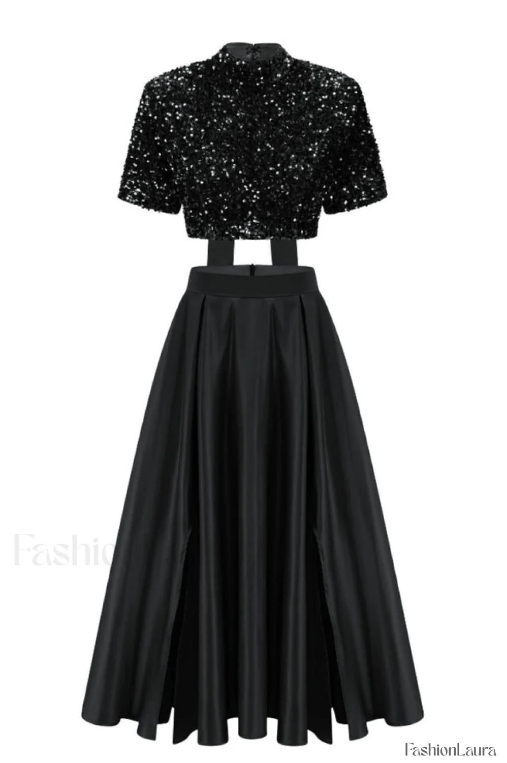 Aisha Sequin Bow Charming Lace Up Set S / Black