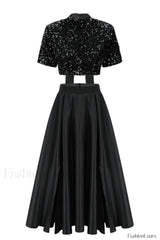 Aisha Sequin Bow Charming Lace Up Set S / Black