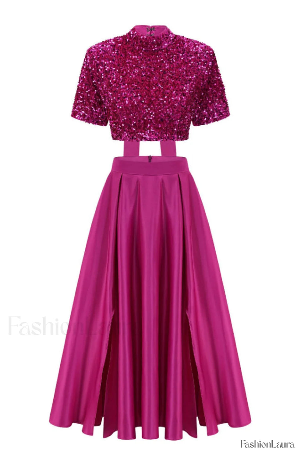 Aisha Sequin Bow Charming Lace Up Set S / Fuchsia