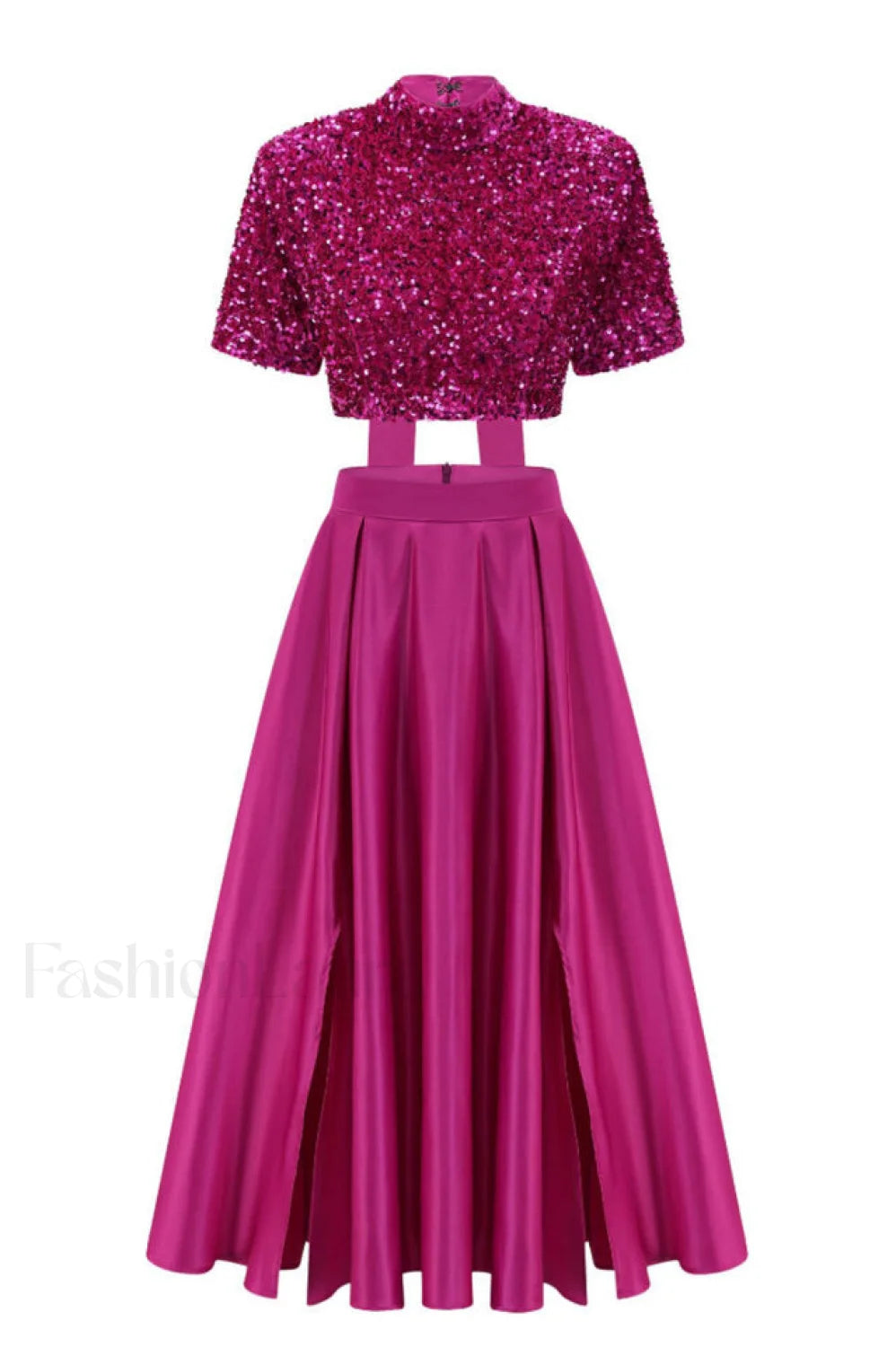 Aisha Sequin Bow Charming Lace Up Set S / Fuchsia