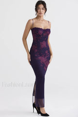 Aiza Purple Stylish Floral Dress