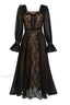 Aliana Floral Hollow Charming Long Sleeve Dress S / Black