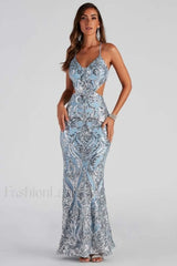 Alice Sequin Stylish Mermaid Formal Dress S / Blue Silver