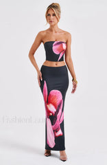 Allegra Maxi Skirt Trendy Black Floral Print Skirt