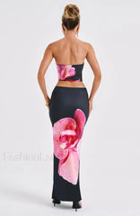 Allegra Maxi Skirt Trendy Black Floral Print Skirt