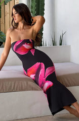 Allegra Midi Dress Trendy Black Floral Print Dress