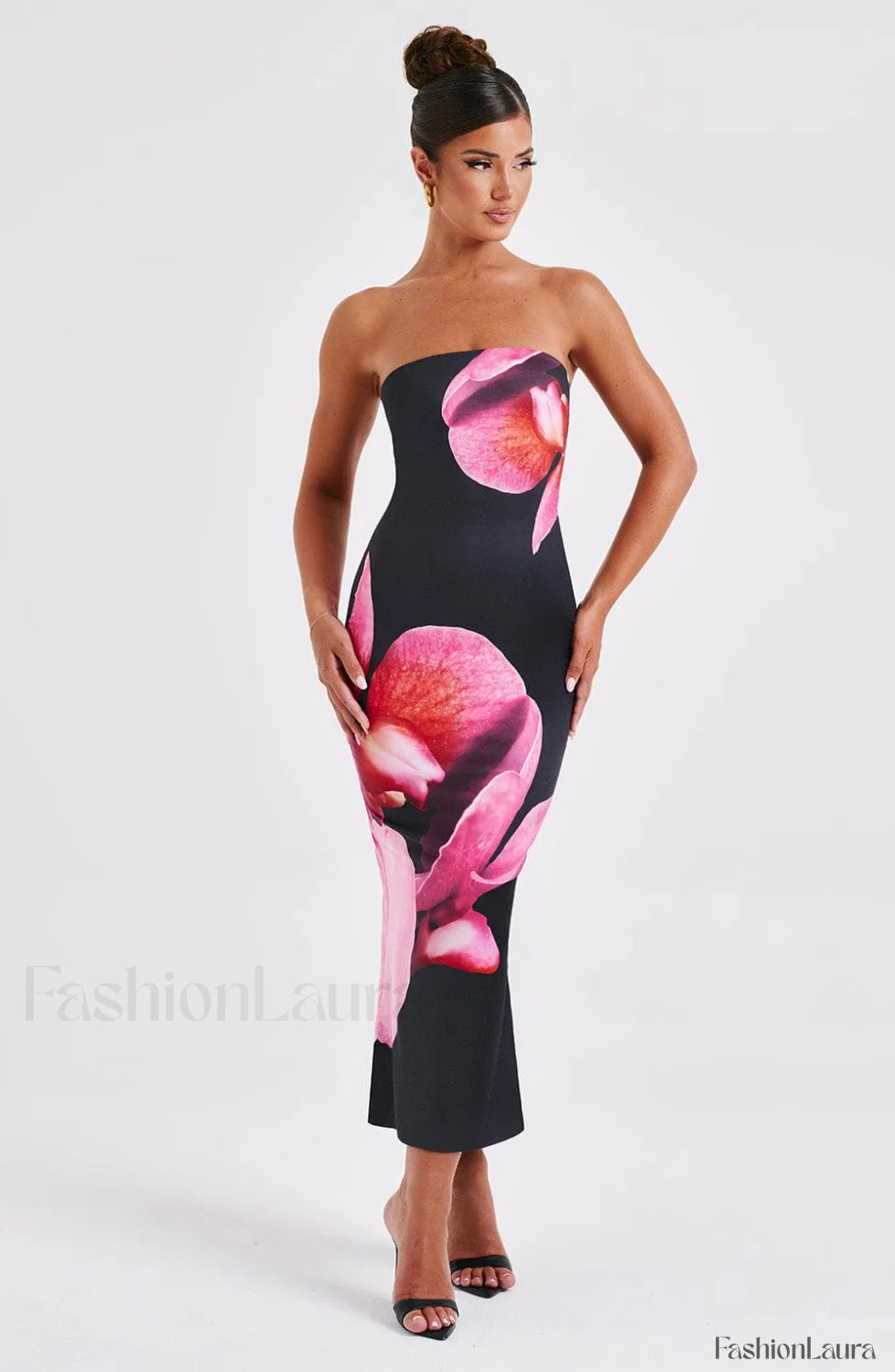 Allegra Midi Dress Trendy Black Floral Print Dress