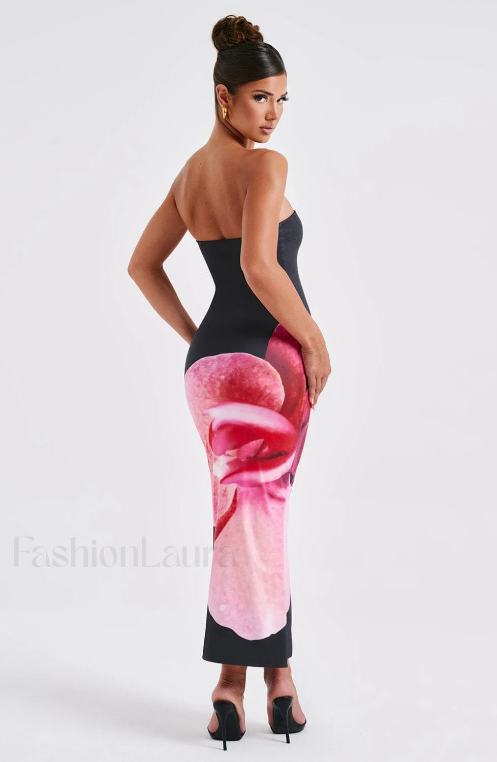 Allegra Midi Dress Trendy Black Floral Print Dress