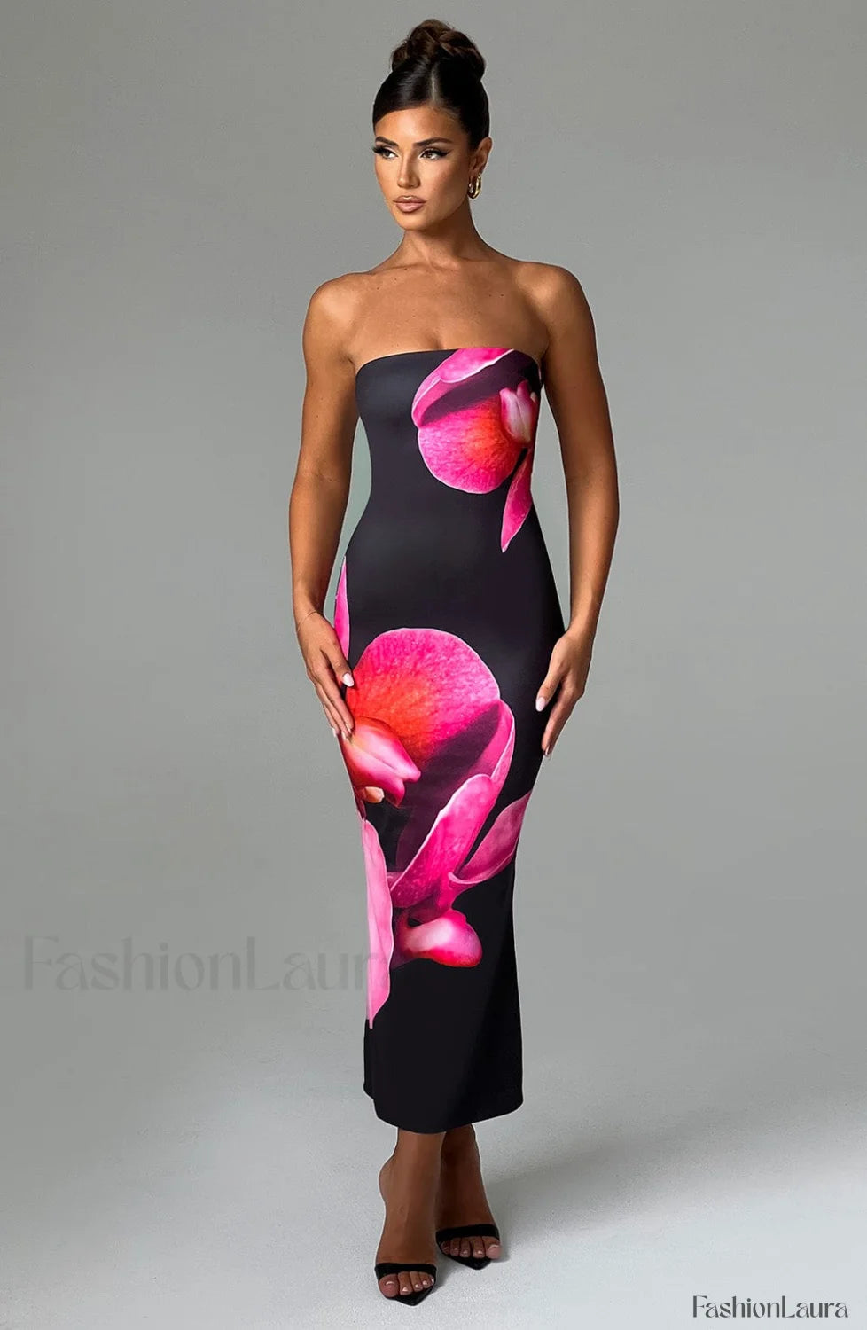 Allegra Midi Dress Trendy Black Floral Print Dress