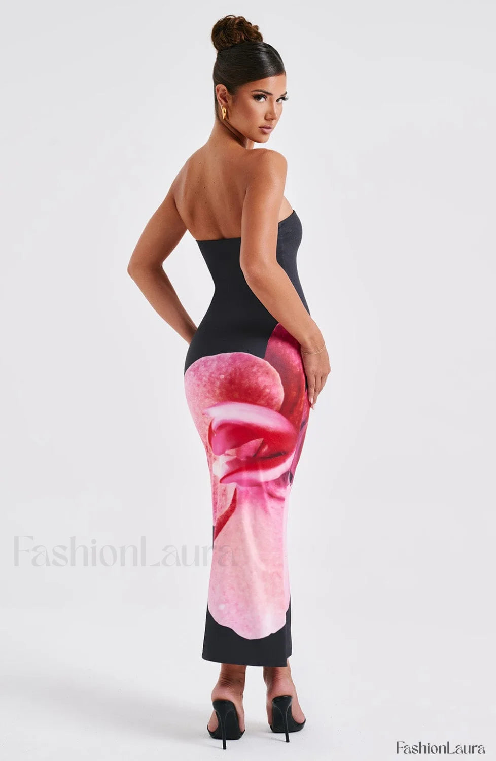 Allegra Midi Dress Trendy Black Floral Print Dress